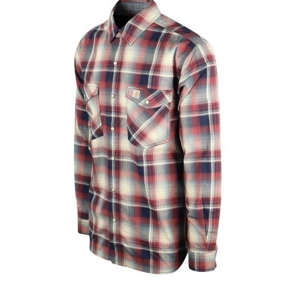 Carhartt Plaid Pearl Snap Flap Pocket Button Down Shirt Relaxed Fit Long Sleeve - Picture 1 of 16